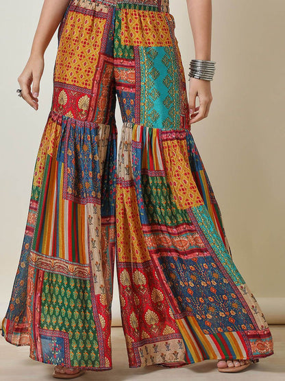 Dhiyona SO Women's Mustard Yellow Ethnic Motifs Printed Zari Straight Kurta With Sharara & Dupatta