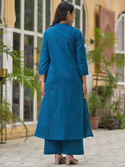 Animal Embroidered Regular Thread Work Pure Cotton Kurta With Palazzos