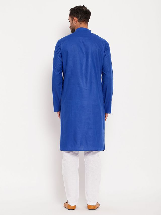 Men's Blue Cotton Straight Kurta Pyjama Set