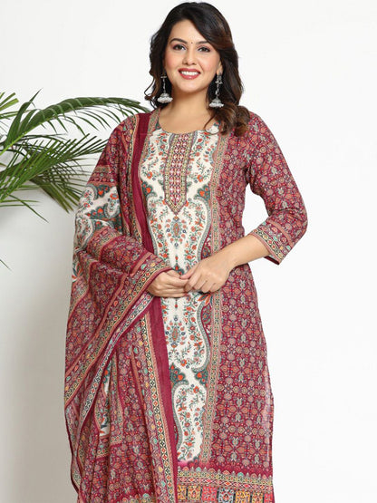 Dhiyona VA Women's Paisley Printed Regular Beads and Stones Pure Cotton Kurta with Trousers & With Dupatta