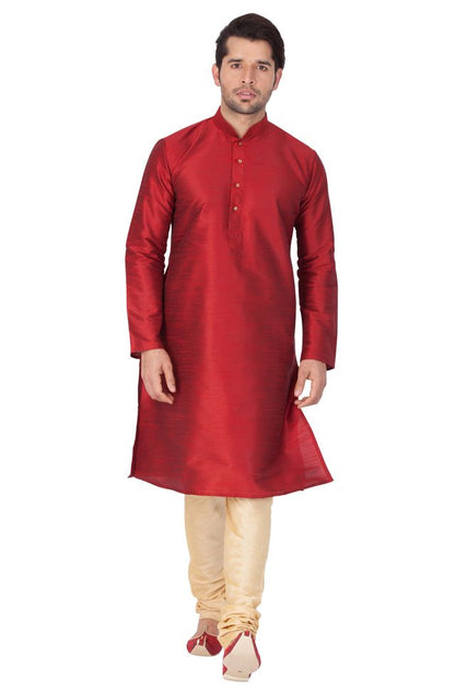 Men's Maroon Silk Blend Straight Kurta Pyjama Set