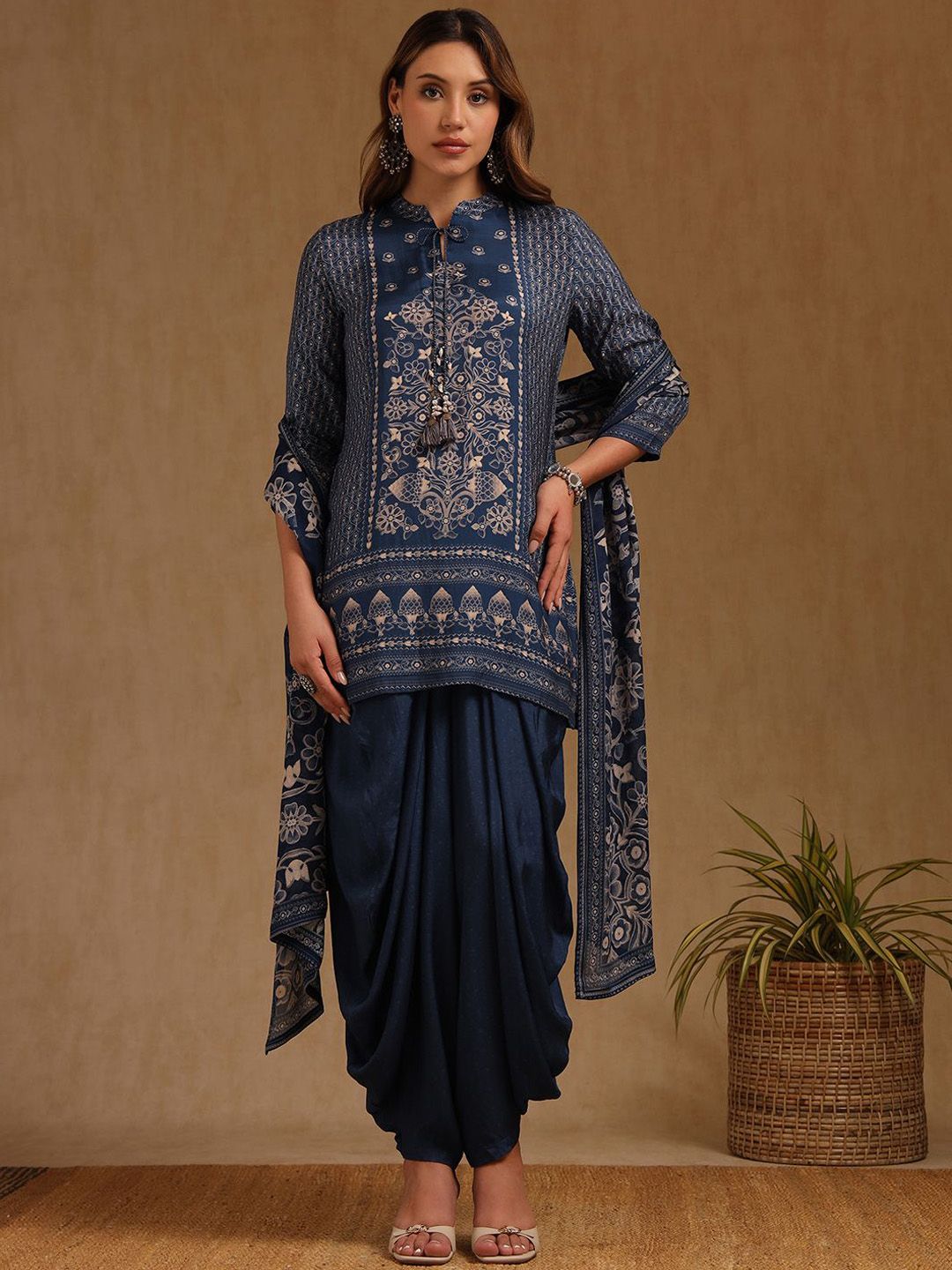 Dhiyona SO Women's Women Ethnic Motifs Printed Kurti with Dhoti Pants & Dupatta