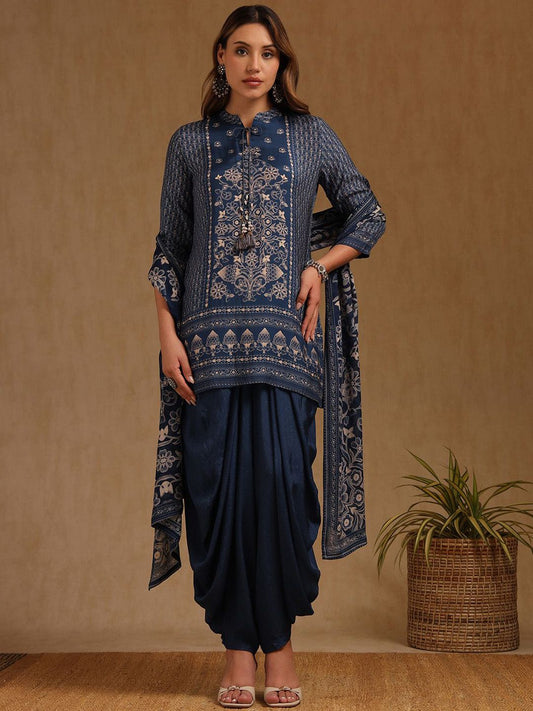 Dhiyona SO Women's Women Ethnic Motifs Printed Kurti with Dhoti Pants & Dupatta