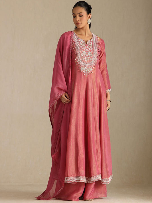 Dhiyona SO Women's Floral Yoke Design Beads and Stones Panelled Anarkali Kurta With Palazzos & Dupatta