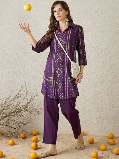 Women Bandhani Printed Regular Pure Cotton Kurti With Trousers