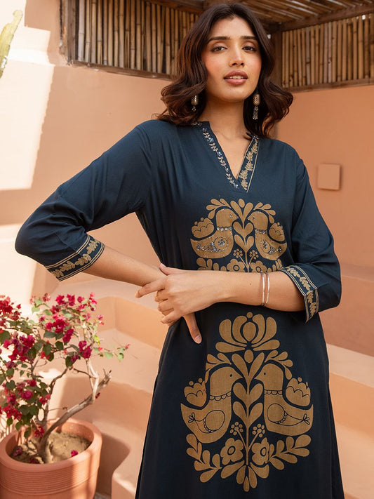 Dhiyona SN Women's Printed Straight Kurta & Palazzo