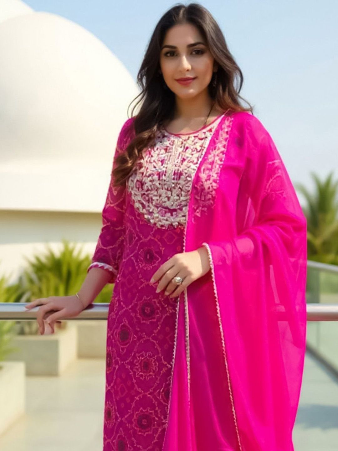 Women Ethnic Motifs Embroidered Kurta with Trouser & Dupatta