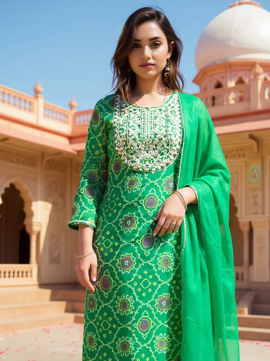 Ethnic Motifs Embroidered Sequinned Straight Kurta With Trousers & Dupatta
