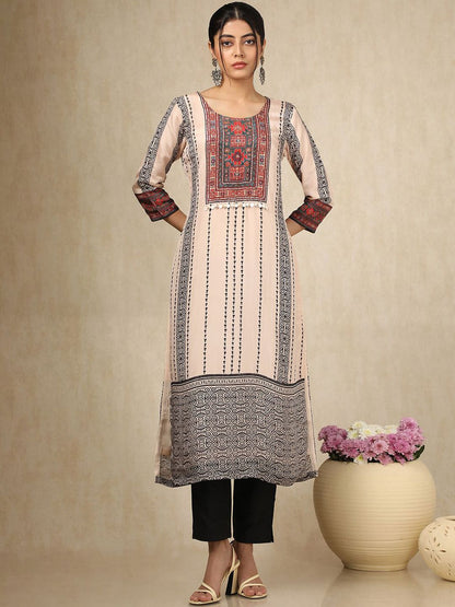 Dhiyona SO Women's Printed Straight Sequinned Pure Cotton Kurta With Trousers And Dupatta