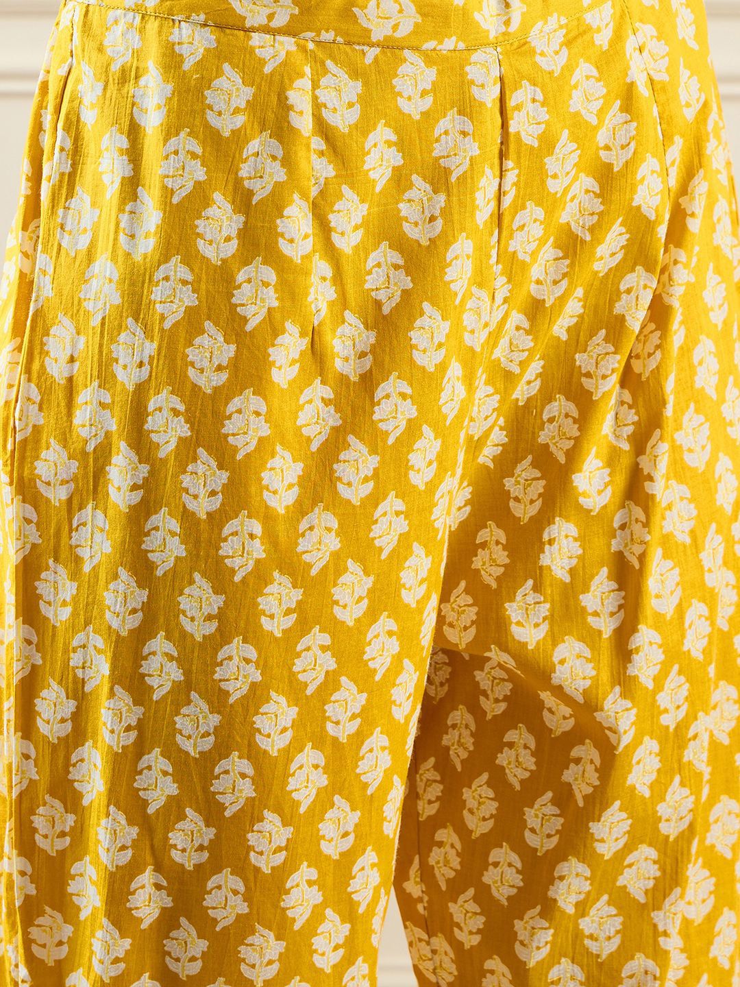 Dhiyona IE Floral Printed A-Line Mirror Work Pure Cotton Kurta with Trousers & Dupatta