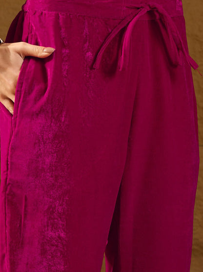 Dhiyona PD Women Floral Embroidered Velvet Straight Kurta With Trousers And Dupatta