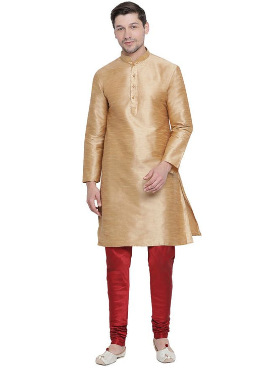 Men's Gold Silk Blend Straight Kurta Pyjama Set
