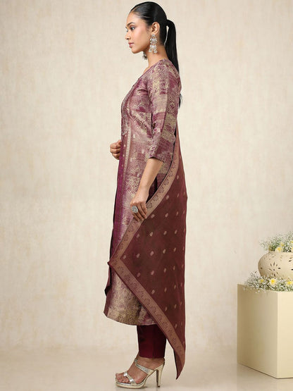 Dhiyona SO Women's Ethnic Motifs Printed Sequinned Straight Kurta With Trousers And Dupatta