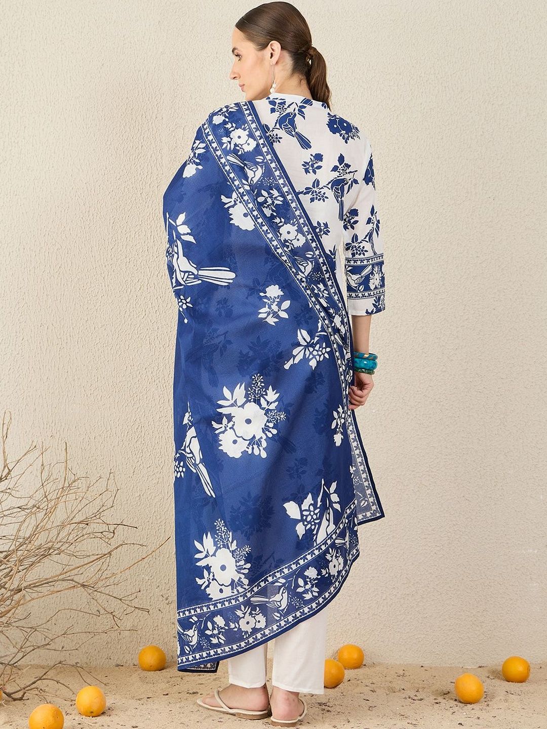 Women Floral Printed Cotton Kurta with Trousers & Dupatta