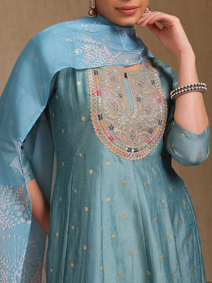 Dhiyona SO Women's Women Ethnic Motifs Printed Panelled Kurta with Trousers & With Dupatta