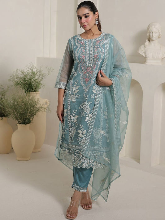 Women Floral Embroidered Kurta with Trousers & Dupatta