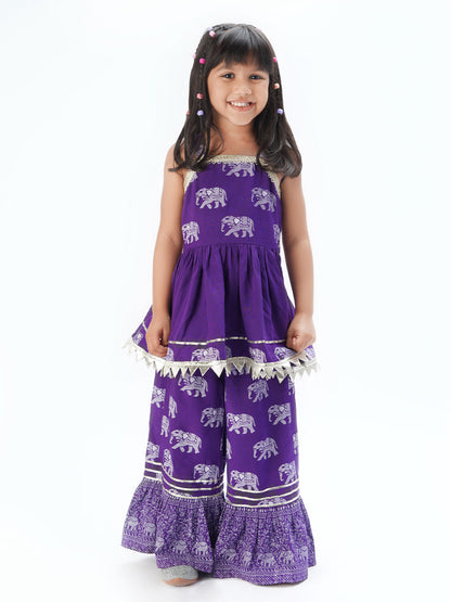 Trunk Tales Girls Purple Kurta with Sharara set