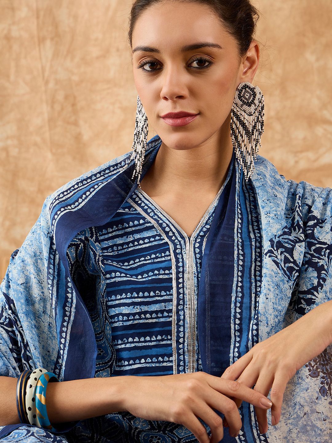 Ethnic Motifs Printed Straight Gotta Patti Kurta with Trousers & Dupatta