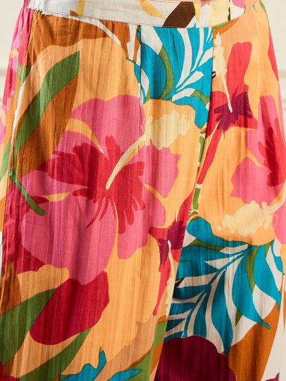 Dhiyona IE Floral Printed V-Neck Pure Cotton Tunic With Trouser