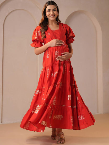 Dhiyona AY Women's Printed Fit & Flared Maternity Ethnic Dress