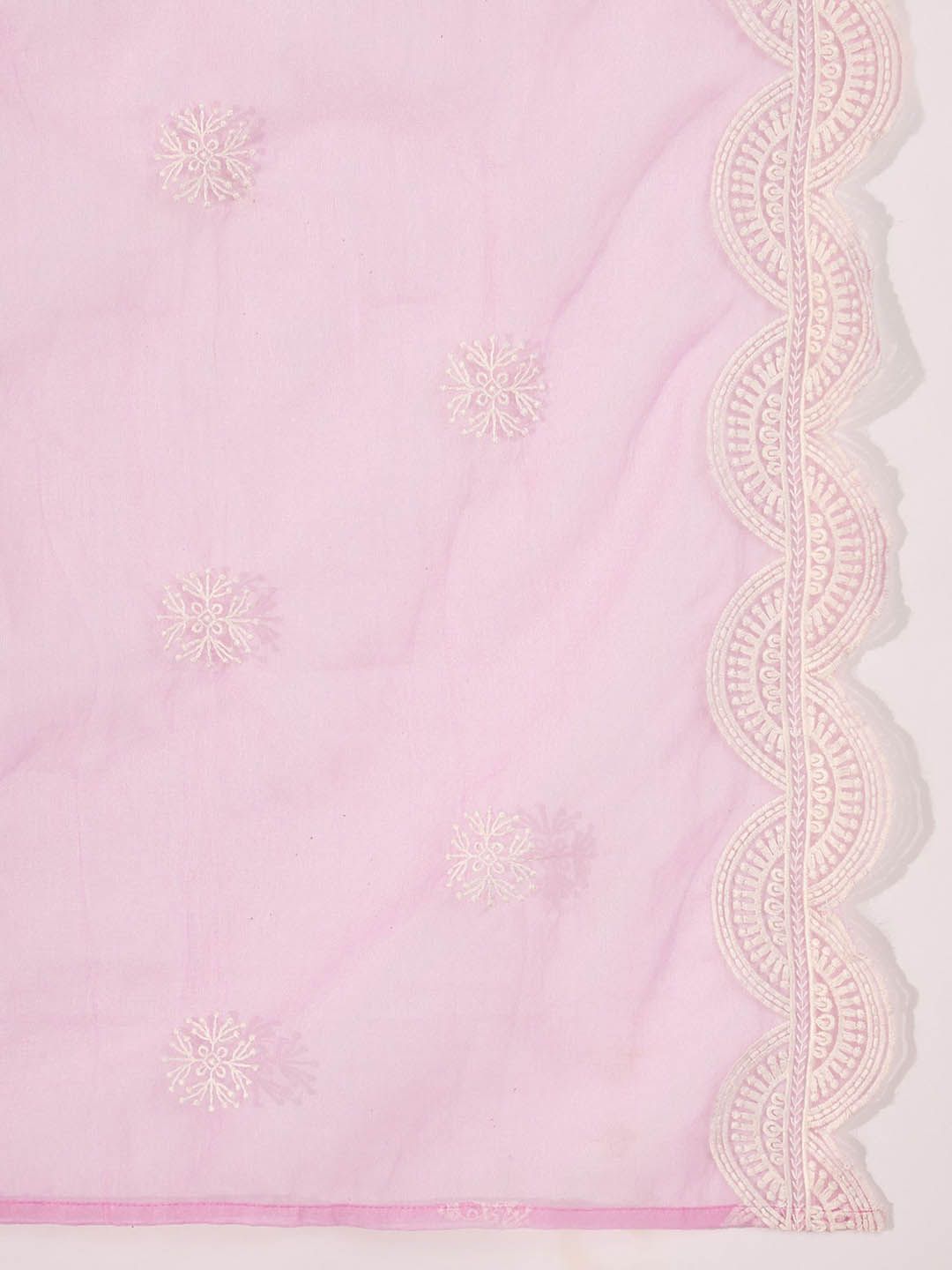 Dhiyona SN Women's Abstract Printed & Embroidered V-Neck A-Line Kurta With Trousers And Dupatta