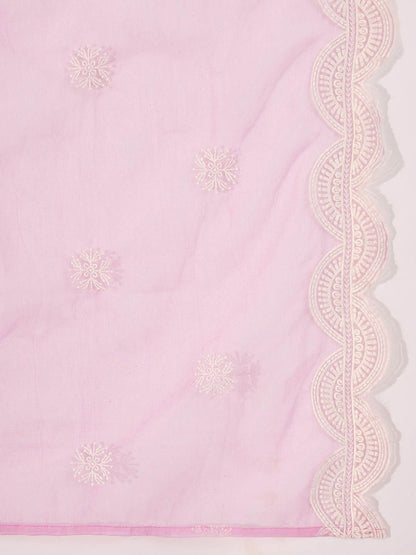 Dhiyona SN Women's Abstract Printed & Embroidered V-Neck A-Line Kurta With Trousers And Dupatta