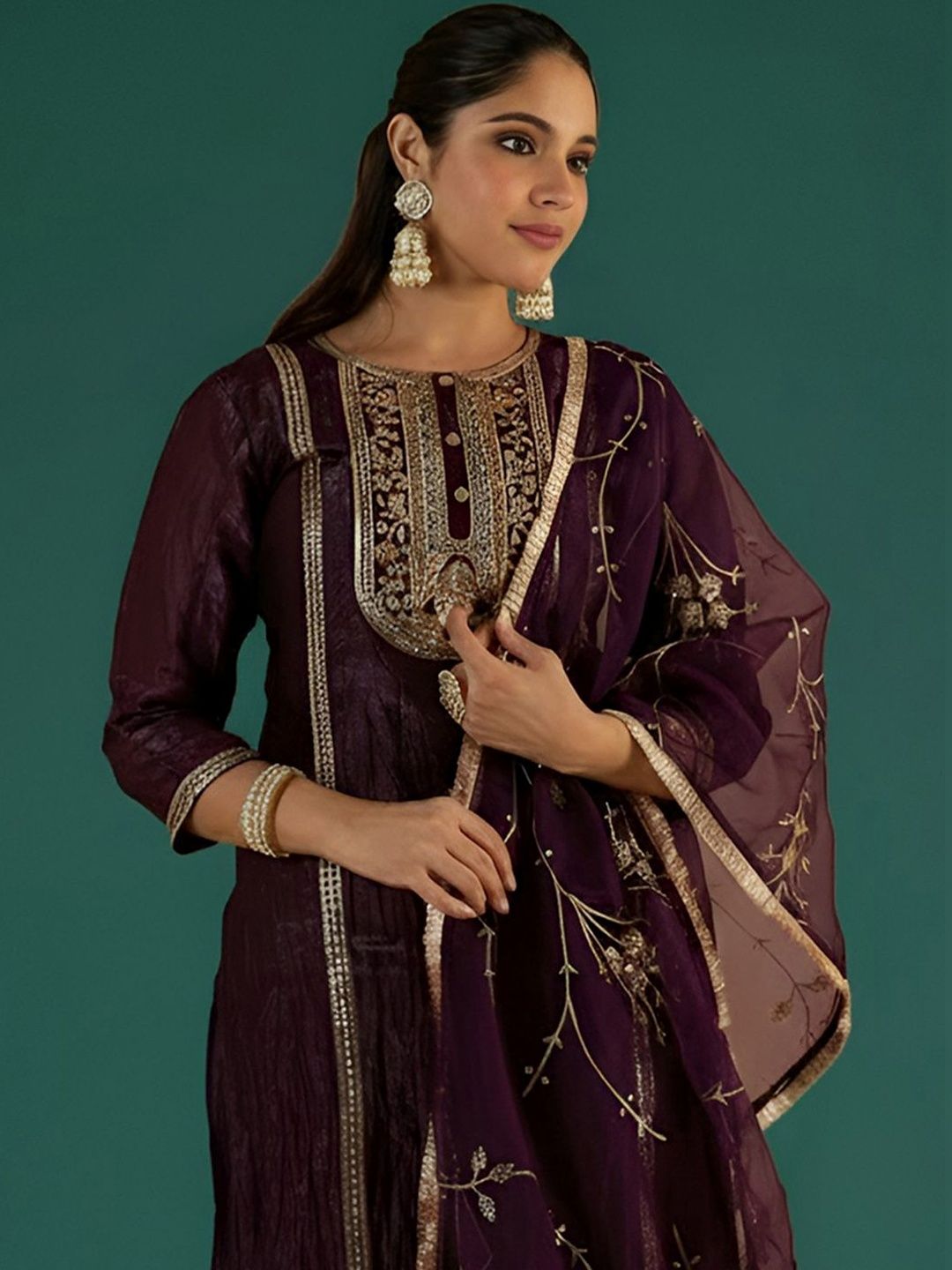 Women Ethnic Motifs Embroidered Regular Kurta with Trousers & With Dupatta