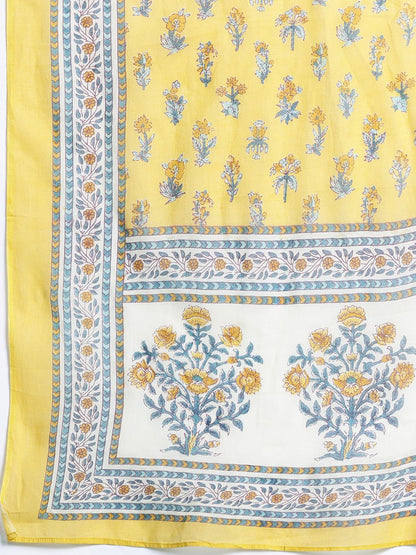 Floral Print Cotton Kurta with Trousers & Dupatta