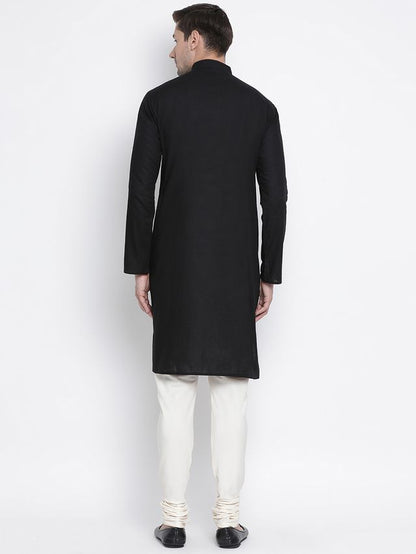 Men's Black Cotton Linen Straight Kurta Pyjama Set