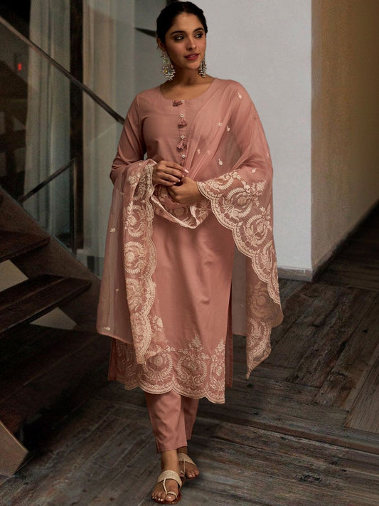 Women Ethnic Motifs Embroidered Regular Thread Work Pure Cotton Kurta with Trousers & With Dupatta