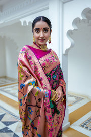 Women Paithani Mena 2 Btgreen Saree With Unstiched Blouse