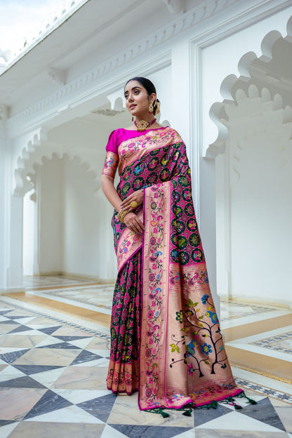 Women Paithani Mena 2 Btgreen Saree With Unstiched Blouse