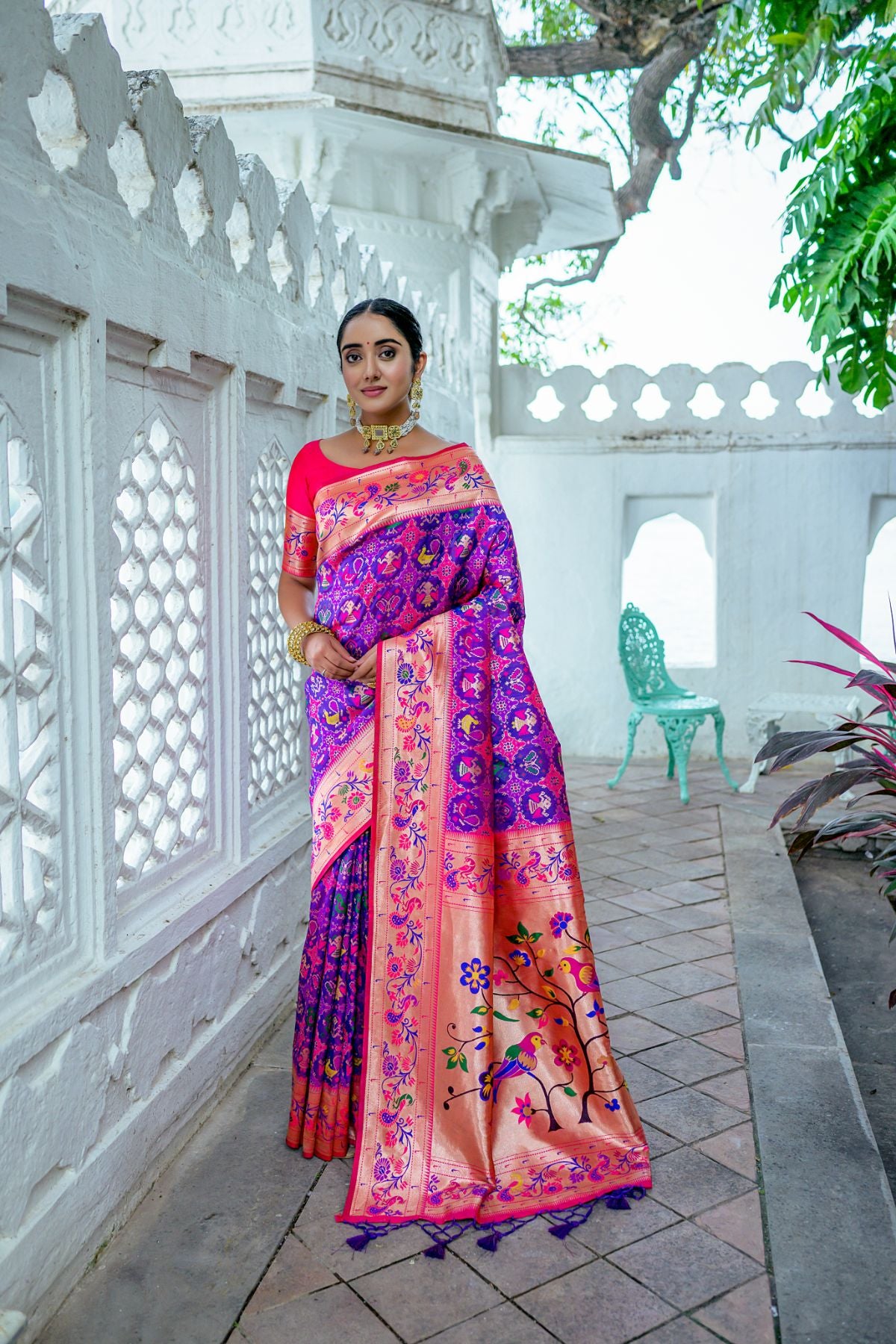 Women Paithani Mena 2 Purple Saree With Unstiched Blouse