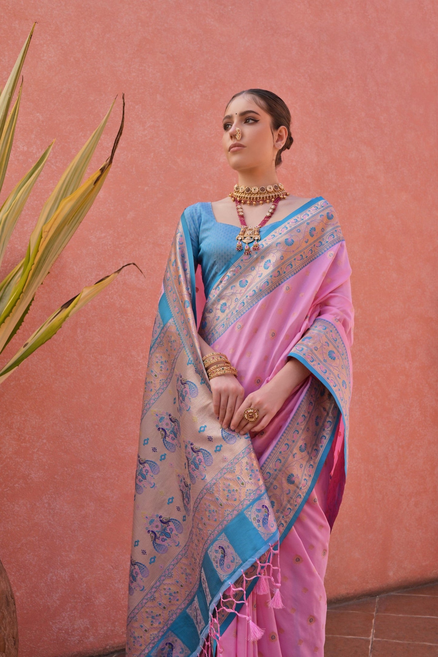 Women Paithani Nisha Baby Pink Saree With Unstiched Blouse