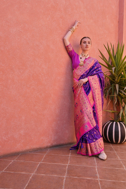 Women Paithani Nisha Royal Blue Saree With Unstiched Blouse