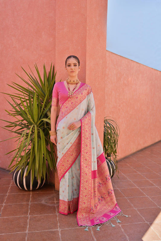 Women Paithani Nisha Sea Green Saree With Unstiched Blouse