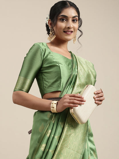 Women's Silk Blend Green Woven Design Woven saree With Blouse Piece