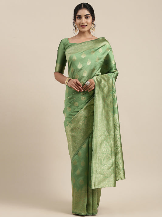 Women's Silk Blend Green Woven Design Woven saree With Blouse Piece