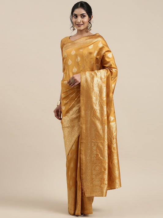 Women's Silk Blend Mustard Woven Design Woven saree With Blouse Piece