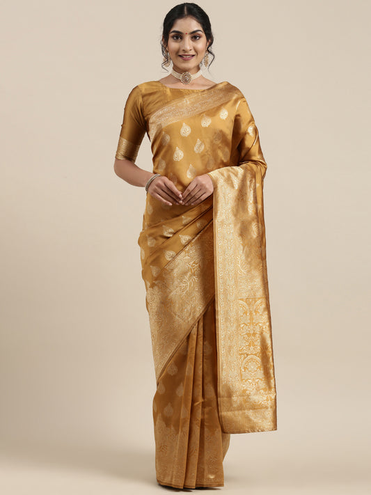 Women's Silk Blend Mustard Woven Design Woven saree With Blouse Piece