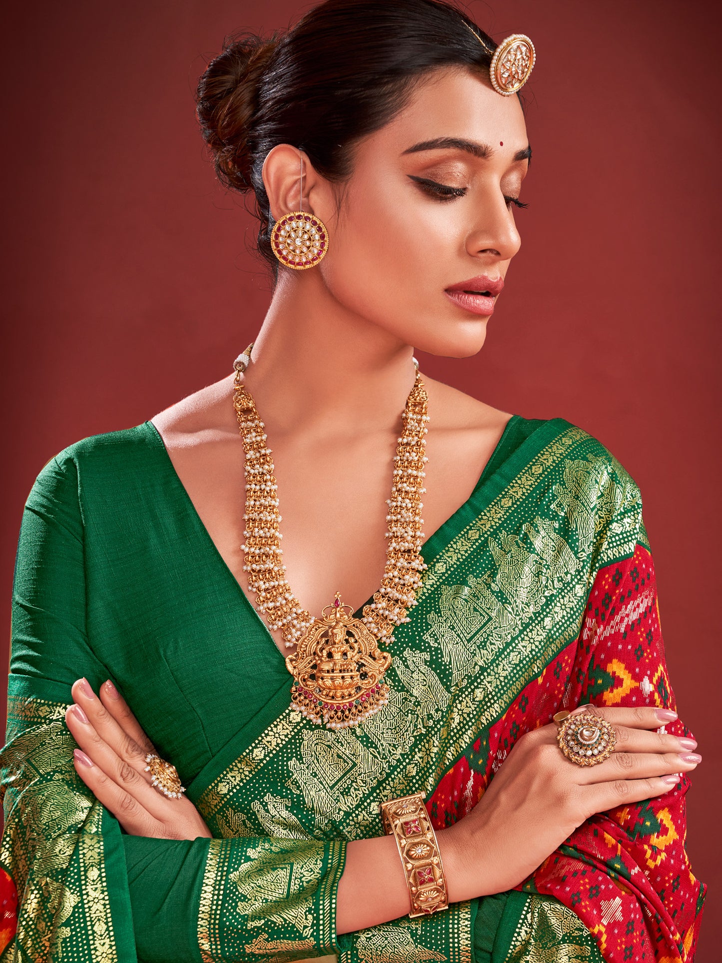 Women's Tussar Silk Red Printed Designer Saree With Blouse Piece