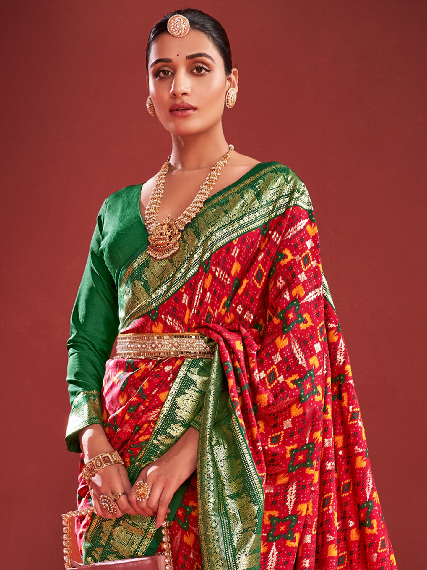 Women's Tussar Silk Red Printed Designer Saree With Blouse Piece