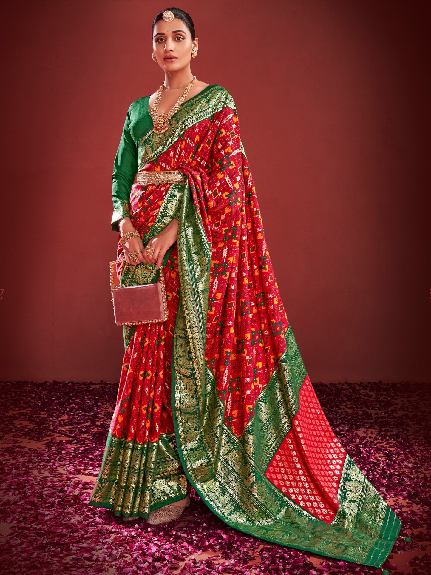 Women's Tussar Silk Red Printed Designer Saree With Blouse Piece