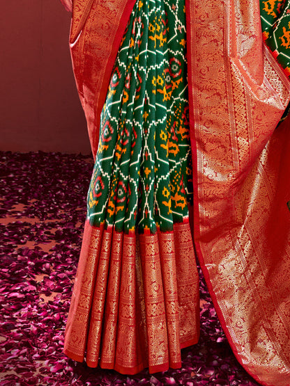 Women's Tussar Silk Green Printed Designer Saree With Blouse Piece