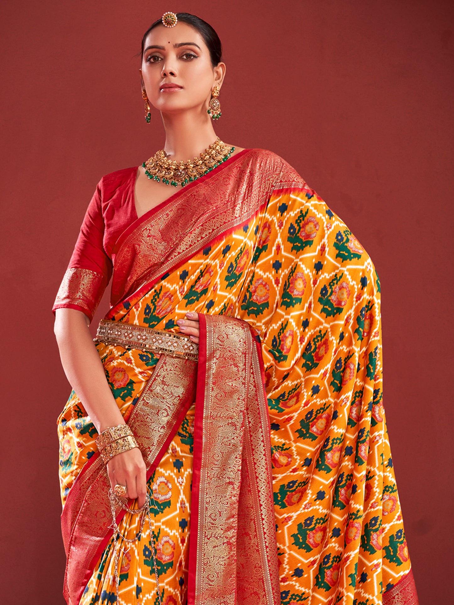 Women's Tussar Silk Mustard Printed Designer Saree With Blouse Piece