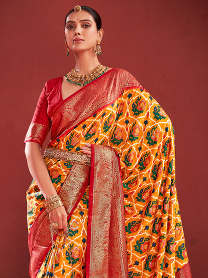 Women's Tussar Silk Mustard Printed Designer Saree With Blouse Piece