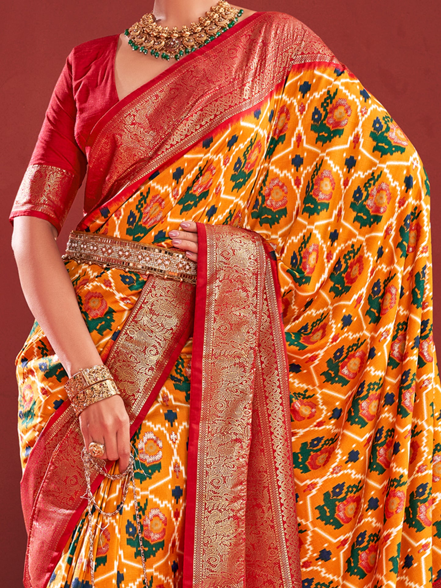 Women's Tussar Silk Mustard Printed Designer Saree With Blouse Piece