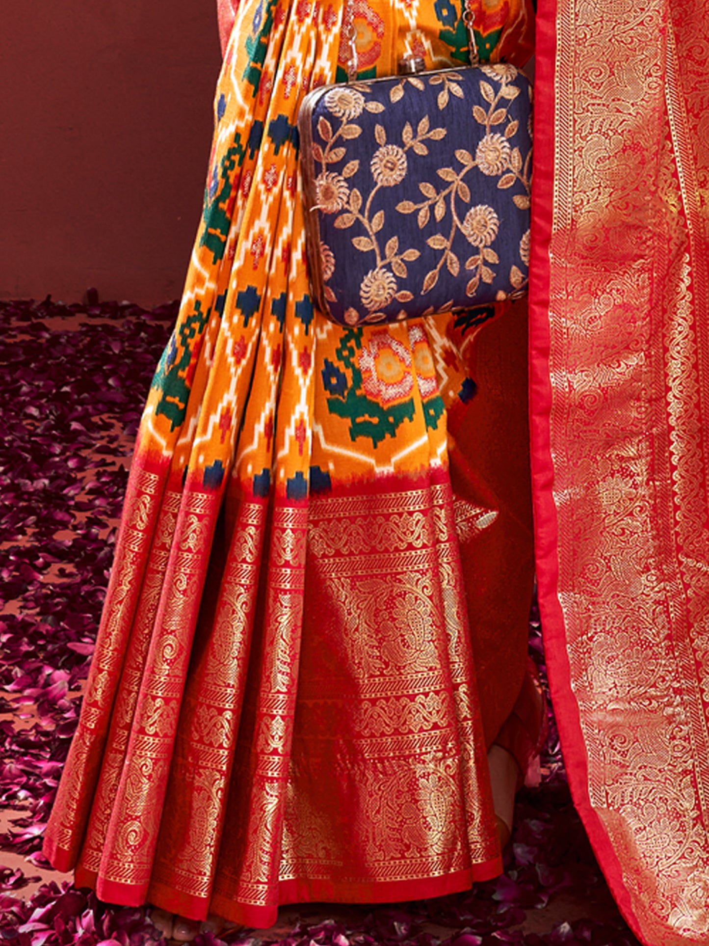 Women's Tussar Silk Mustard Printed Designer Saree With Blouse Piece