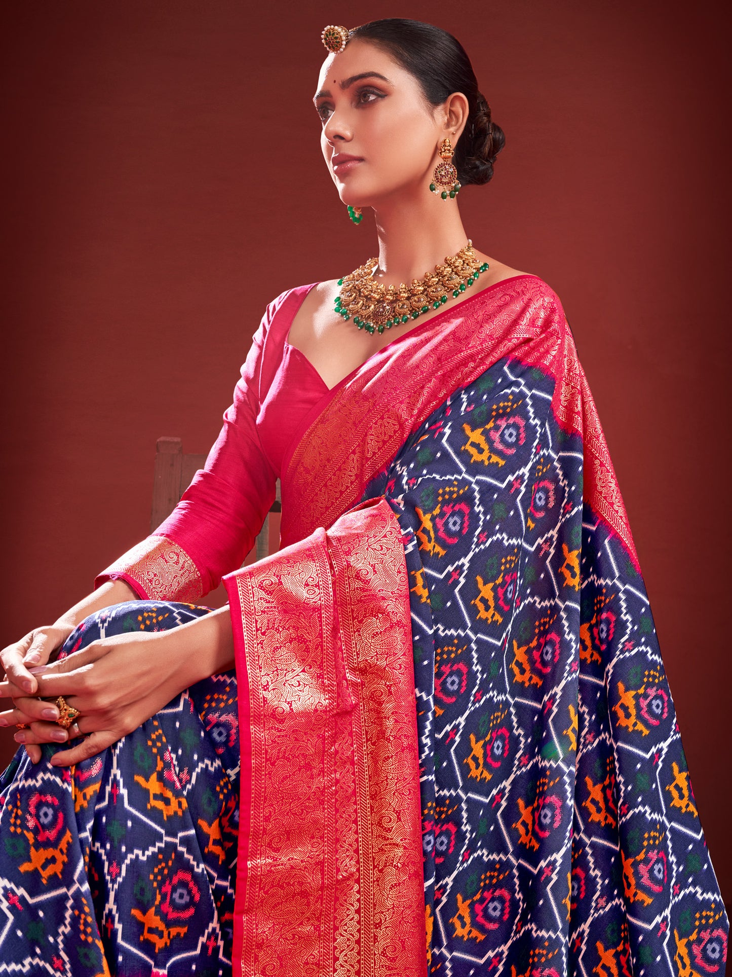 Women's Tussar Silk Navy Blue Printed Designer Saree With Blouse Piece