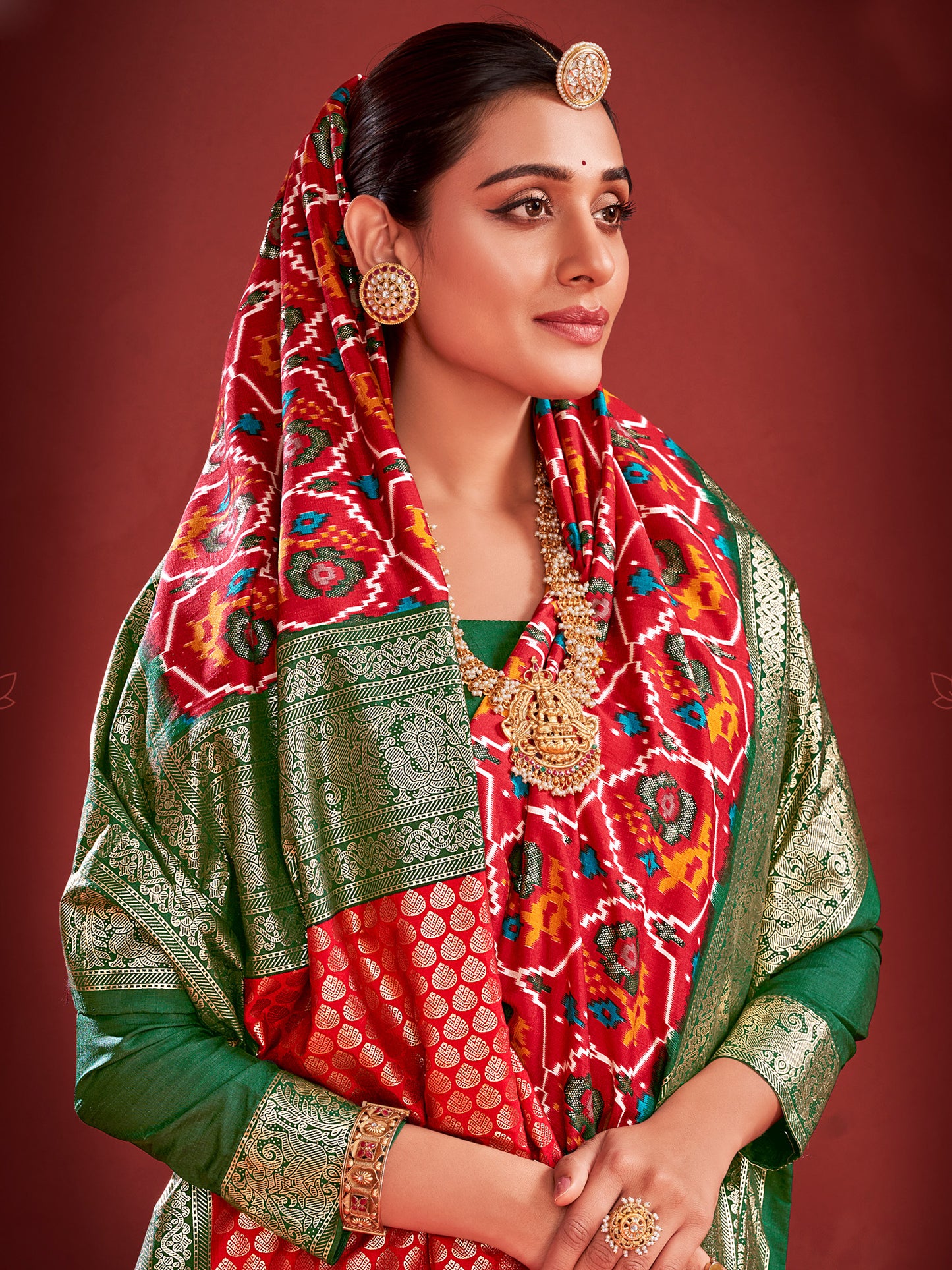 Women's Tussar Silk Red Printed Designer Saree With Blouse Piece